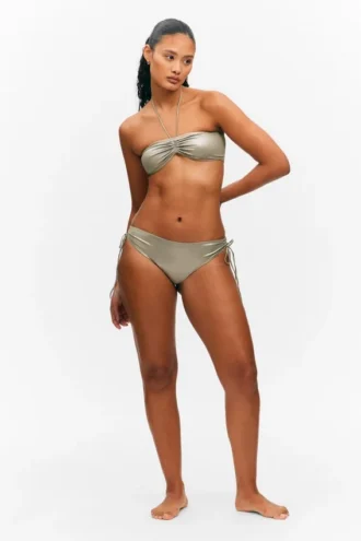 Glitter-halterneck-bikinitop – Glitter khakigrøn
