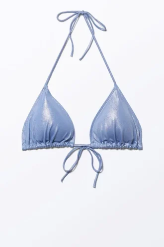 Glitter-triangel-bikinitop – Blå glitter