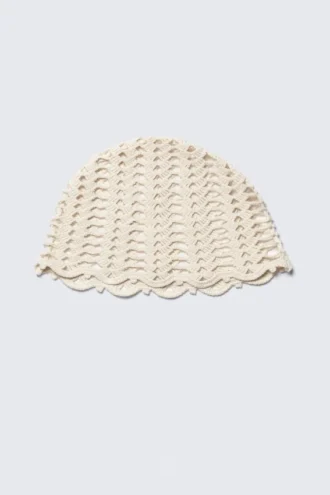 Hæklet bomuldsskullcap – lys beige