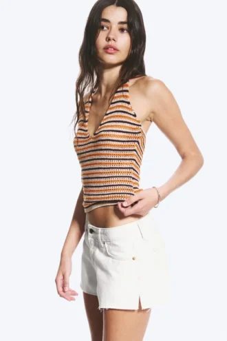 Hæklet halterneck-top – stribet orange