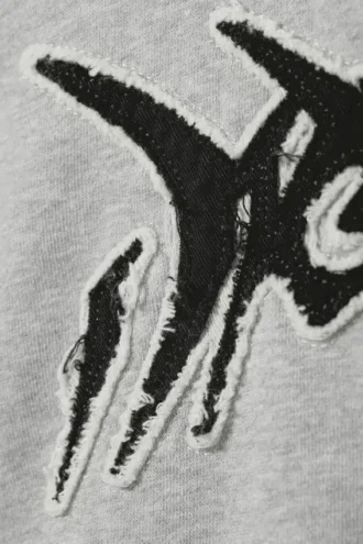 Hættetrøje med firkantet print og lynlås – Grå melange – Dream