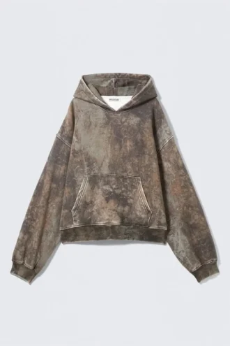 Hættetrøje med løs pasform og print – Khaki Green Forest