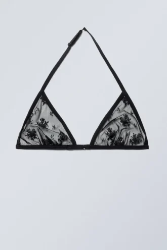 Halter-bh med blonder – sort