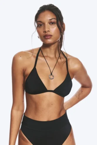 Halter-bikini-top med rund halsudskæring – sort