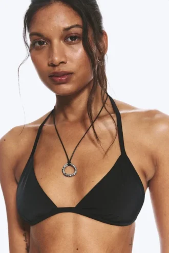 Halter-bikini-top med rund halsudskæring – sort