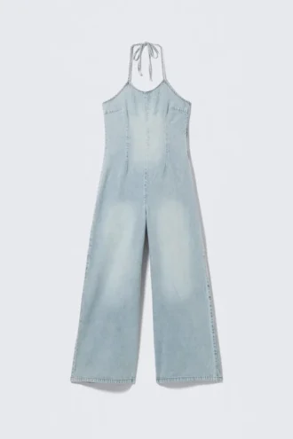 Halterhals-jumpsuit i denim – Space Blue – Lys blå