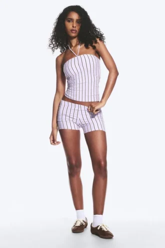 Halterneck bandeau-top – stribet lilla