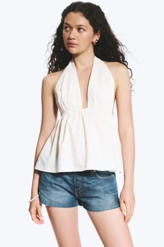 Halterneck-top i bomuld – offwhite