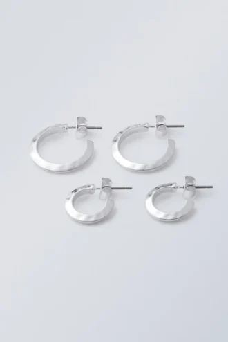 Hammered Hoops 2-pak – Sølv