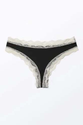 Hipster-underbukser med lav talje i blonder – sort og off-white