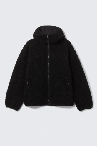 Hooded Pile Jacket – Sort