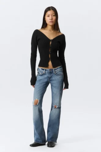 Hour Low Rise Skinny Bootcut Distressed Jeans – Blue Horses – Medium Blue