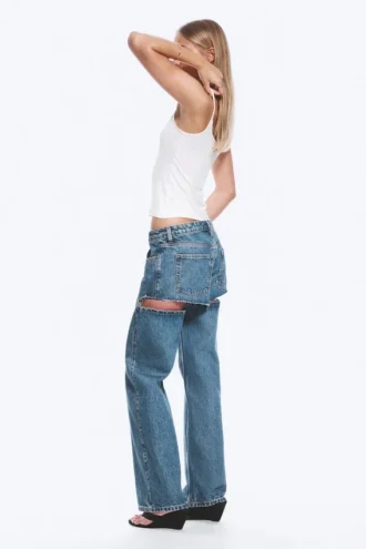 Imoo Cut lavtaljede jeans med løse, brede ben – mellemblå