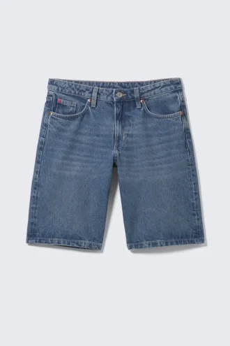 Imoo lavtaljede denimshorts med brede ben – Sunset Blue – Medium Blue