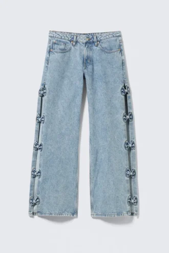 Imoo lavtaljede Jeans med brede ben og sløjfe – mellemblå – mellemblå