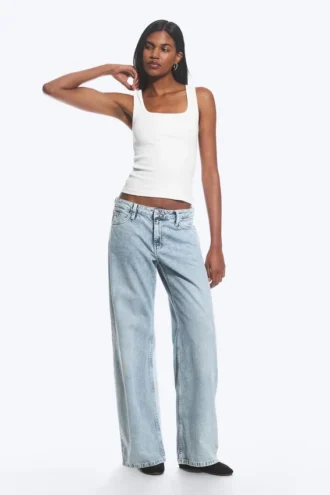 Imoo lavtaljede, løse Jeans med brede ben – Dream Blue – Lys blå