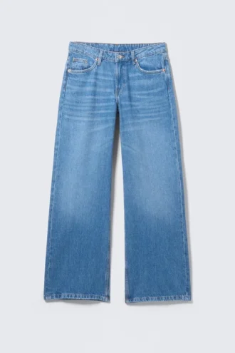 Imoo lavtaljede, løse Jeans med brede ben – Kallithea Blue – Mellemblå