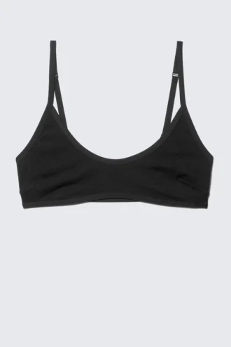 Inez Scooped Cotton Bralette – Sort