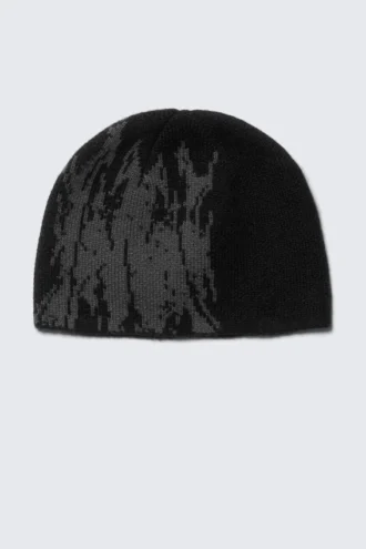 Jacquard-strikket hue – Sort/grå