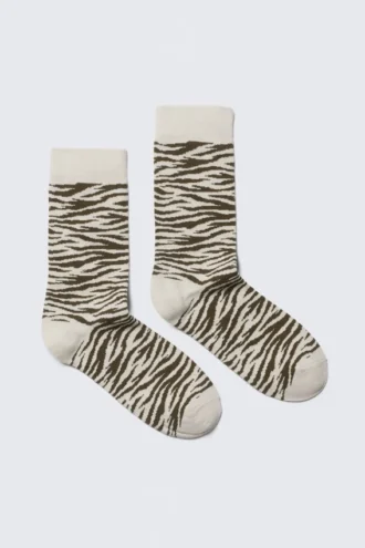Jaqcuard Crew Strømper – Beige – Tiger Stripes