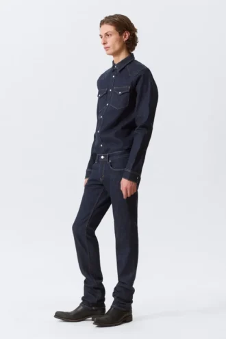 Jeans med lav talje og smalle ben – Blue Rinse – Mørkeblå