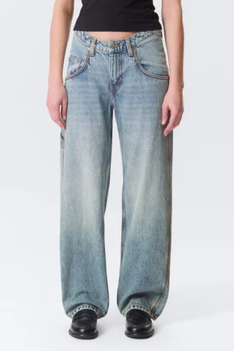 Jeans med udskåret talje i Barrel-stil – Hypnos Blue – Mellemblå