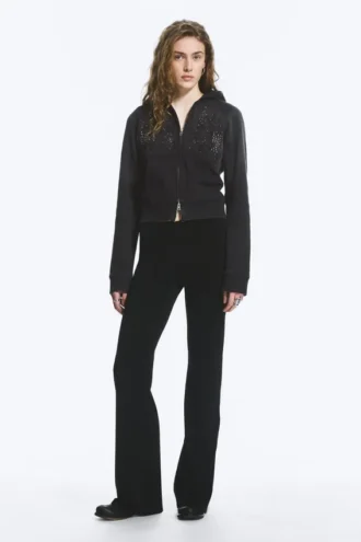 Jerseybukser med lav talje og bootcut – Sort