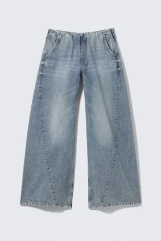 Joggingbukser i denim med lav talje og løs pasform – Torn Blue – Medium Blue
