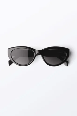 Kantede Cat-Eye solbriller – Sort – Sorte glas