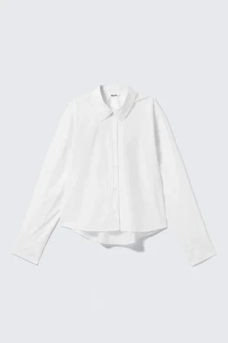 Kort bomuldsskjorte i poplin – hvid