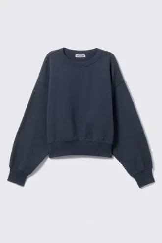 Kort, boxy sweatshirt i bomuld – mørkeblå
