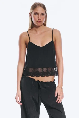 Kort camisole med blonder – sort