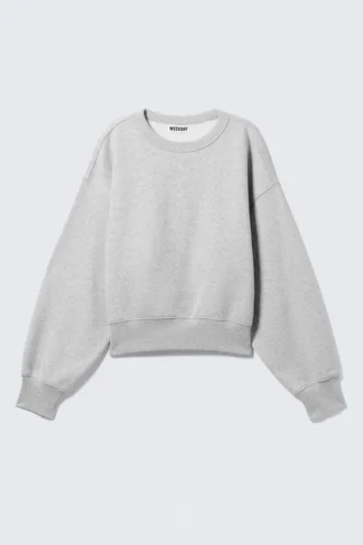 Kort, firkantet bomuldssweatshirt – grå melange
