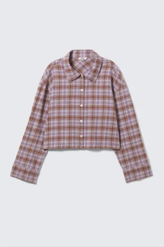 Kort flannelskjorte med tern – lilla tern