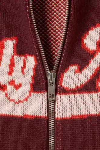 Kort jacquard-cardigan med lynlås – mørkerød – let atletisk