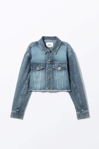 Kort oversized denimjakke med Barrel-ærmer – Starling Blue
