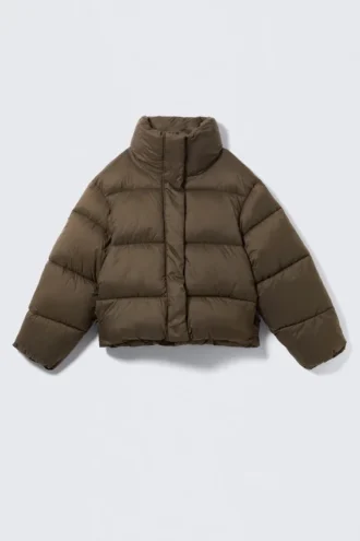 Kort oversized dunjakke – mørkebrun