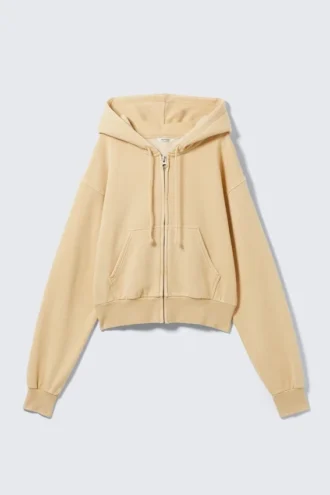 Kort shorts-hættetrøje med lynlås – vasket lys beige
