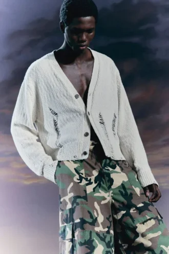 Kort, slidt strikket Cardigan – beige