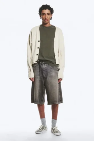 Kort, slidt strikket Cardigan – beige