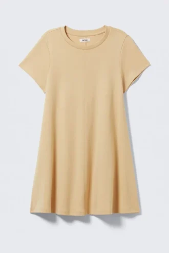 Kortærmet A-line T-shirt-kjole – beige