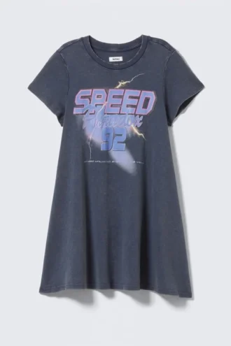 Kortærmet A-line T-shirt-kjole – vasket blå – Speed Paradox