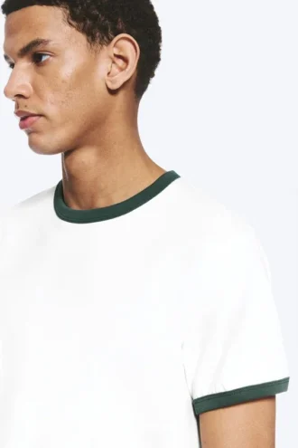 Kortærmet bomulds-T-shirt med kontrastkant – hvid – grøn kant