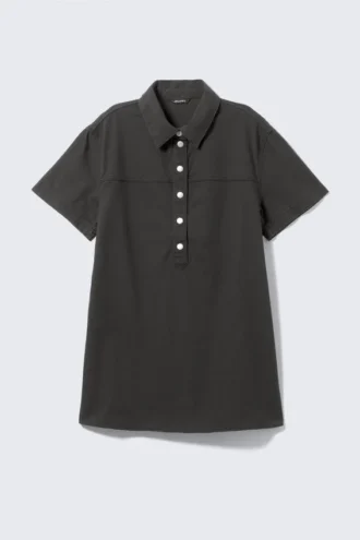 Kortærmet mini-skjortekjole – off-black