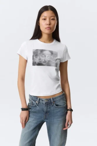 Kortærmet T-shirt med print i boxy-pasform – Hvid – Misty Face