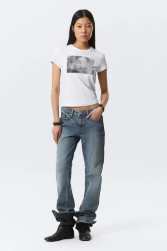 Kortærmet T-shirt med print i boxy-pasform – Hvid – Misty Face