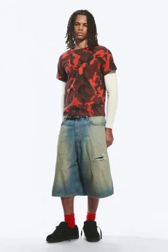 Krympet dobbeltlags T-shirt – rød camouflage
