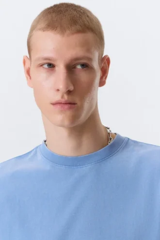 Krympet kortærmet bomulds-T-shirt – Blå