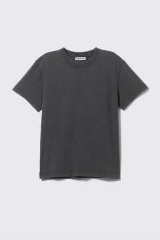Krympet kortærmet bomulds-T-shirt – vasket sort
