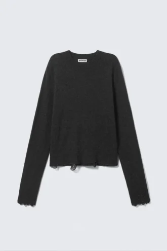 Krympet trøje i uldblanding med distressed-look – sort